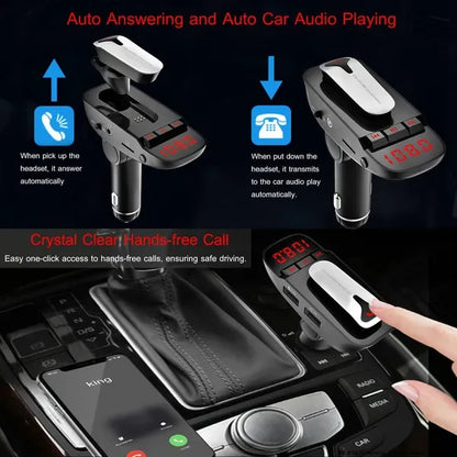 Car FM Transmitter W/ Wireless Earpiece 2 USB Charge Ports Hands-free Call MP3 Player - THE MILE MAKER DRIVER SHOP