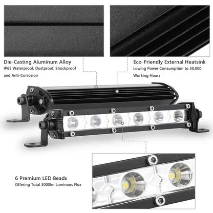 Light Bar Single Row Offroad Spot Lights 18W Ultra Slim Straight - THE MILE MAKER DRIVER SHOP
