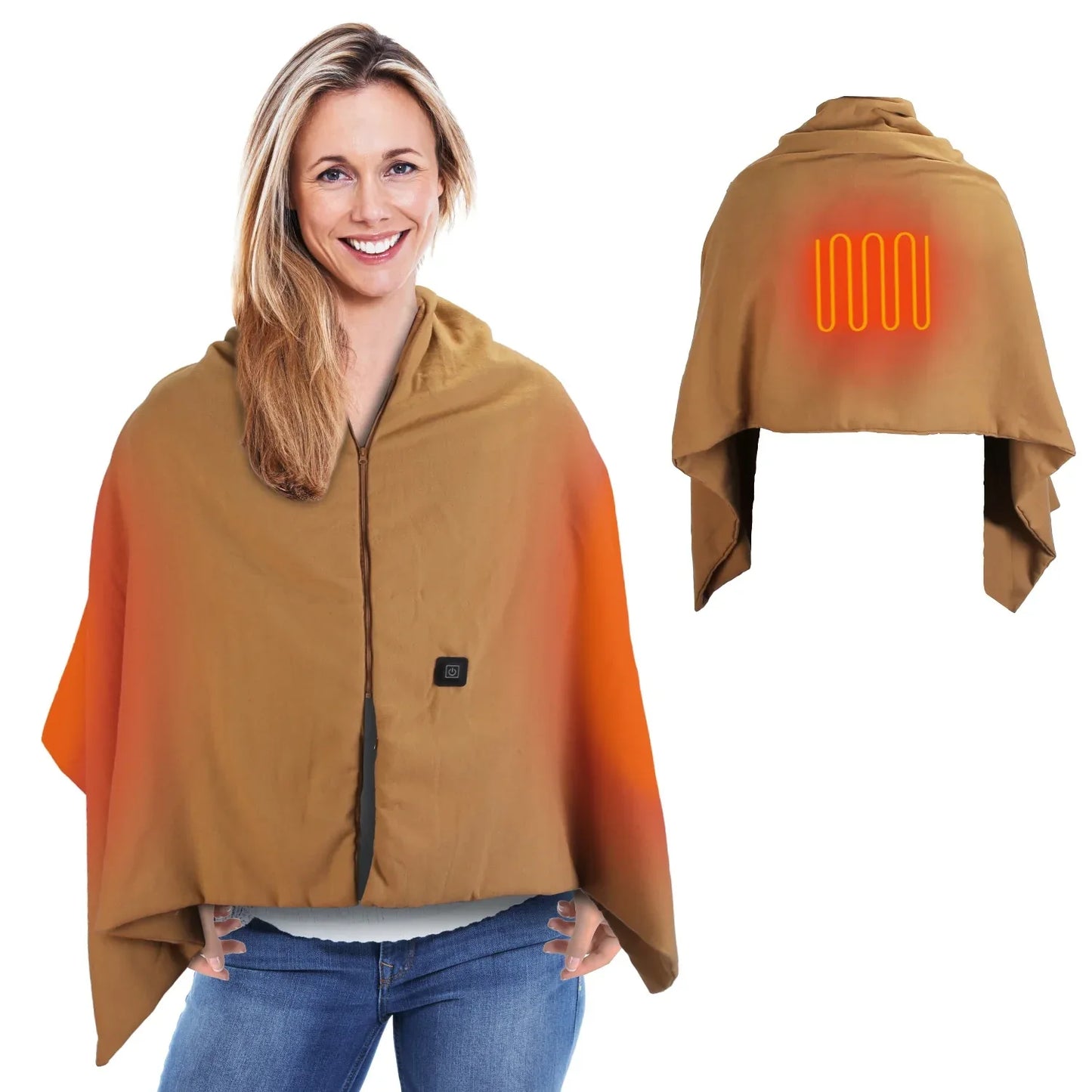 1Pc 79x24In USB Heated Shawl With Teasel Wearable Heating Blanket Electric Throw Wrap Indoor Outdoor With Zipper 3 Heating Levels Machine Washable For Outdoor Home Office - THE MILE MAKER DRIVER SHOP