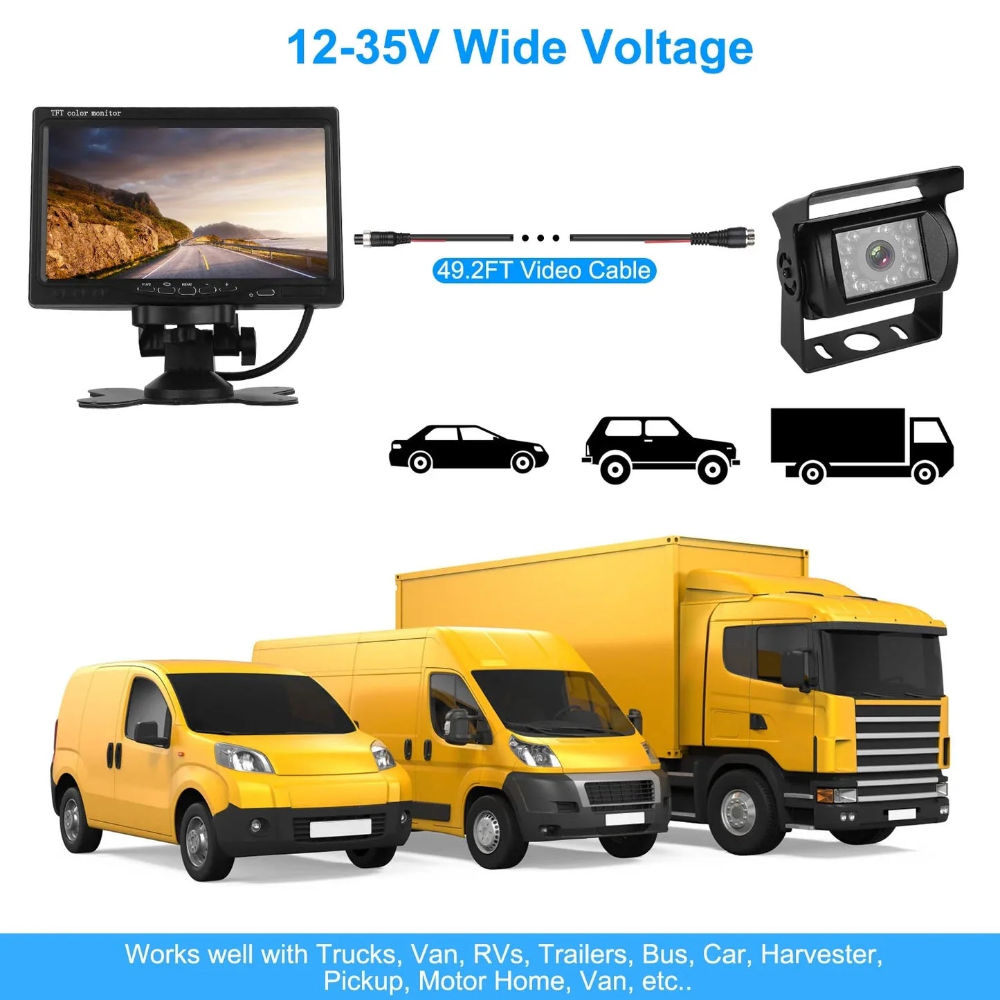 1Pc 7In Screen Backup Camera System Vehicle Rear View Monitor Kit IP67 Waterproof Car Parking Reverse System With Night Vision For Car Trunk Van SUV - THE MILE MAKER DRIVER SHOP