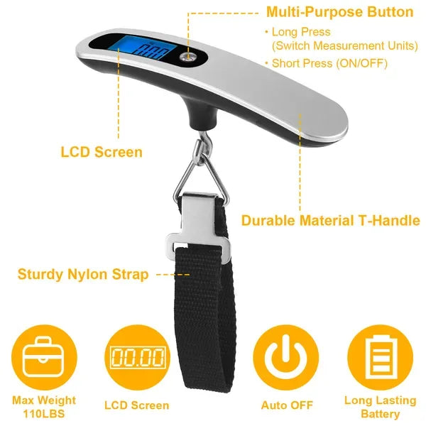 Portable Digital Luggage Scale 50kg 10g LCD Hanging Luggage Scale Electronic Digital Weight Scale For Travel Household - THE MILE MAKER DRIVER SHOP