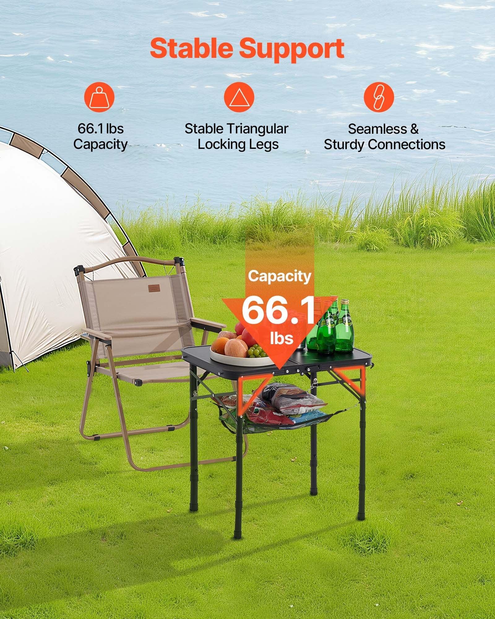 2ft Folding Portable Camping Table Aluminum Outdoor Table Adjustable Height - THE MILE MAKER DRIVER SHOP