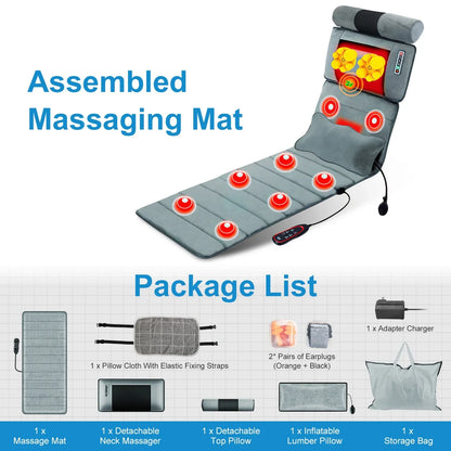 Advanced Version Full Body Electric Massage Mat With Heat Vibration Massage Pad Cushion With Neck Massager Lumbar Pillow With 10 Vibration Motors 3 Timers Anti-Slip Bottom Earplugs - THE MILE MAKER DRIVER SHOP
