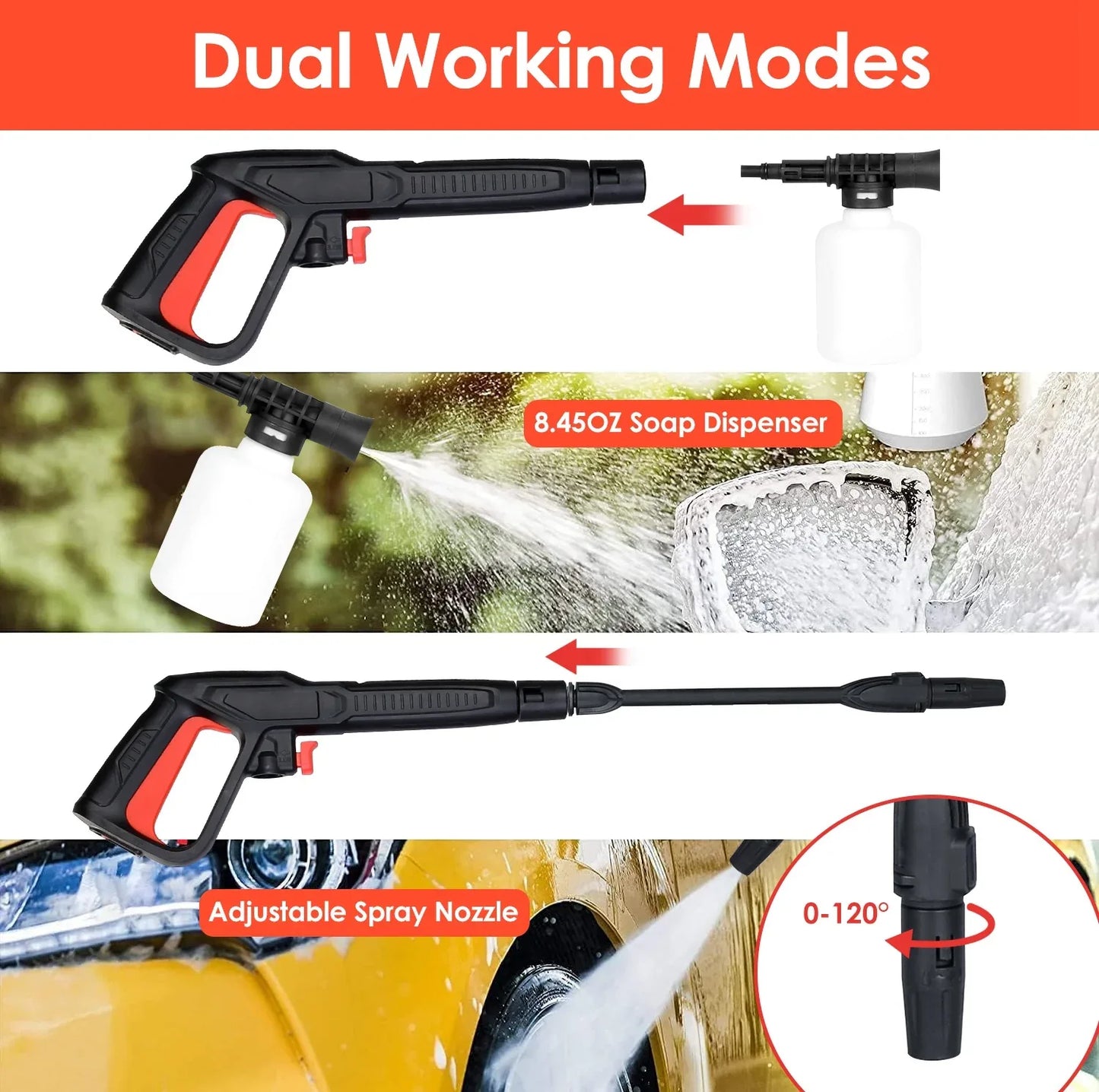 1Pc Electric High Pressure Washer 1740PSI Powerful Car Washer Pressure Cleaner With Adjustable Spray Nozzle Soap Dispenser IPX5 Waterproof For Patio Garden Driveway - THE MILE MAKER DRIVER SHOP