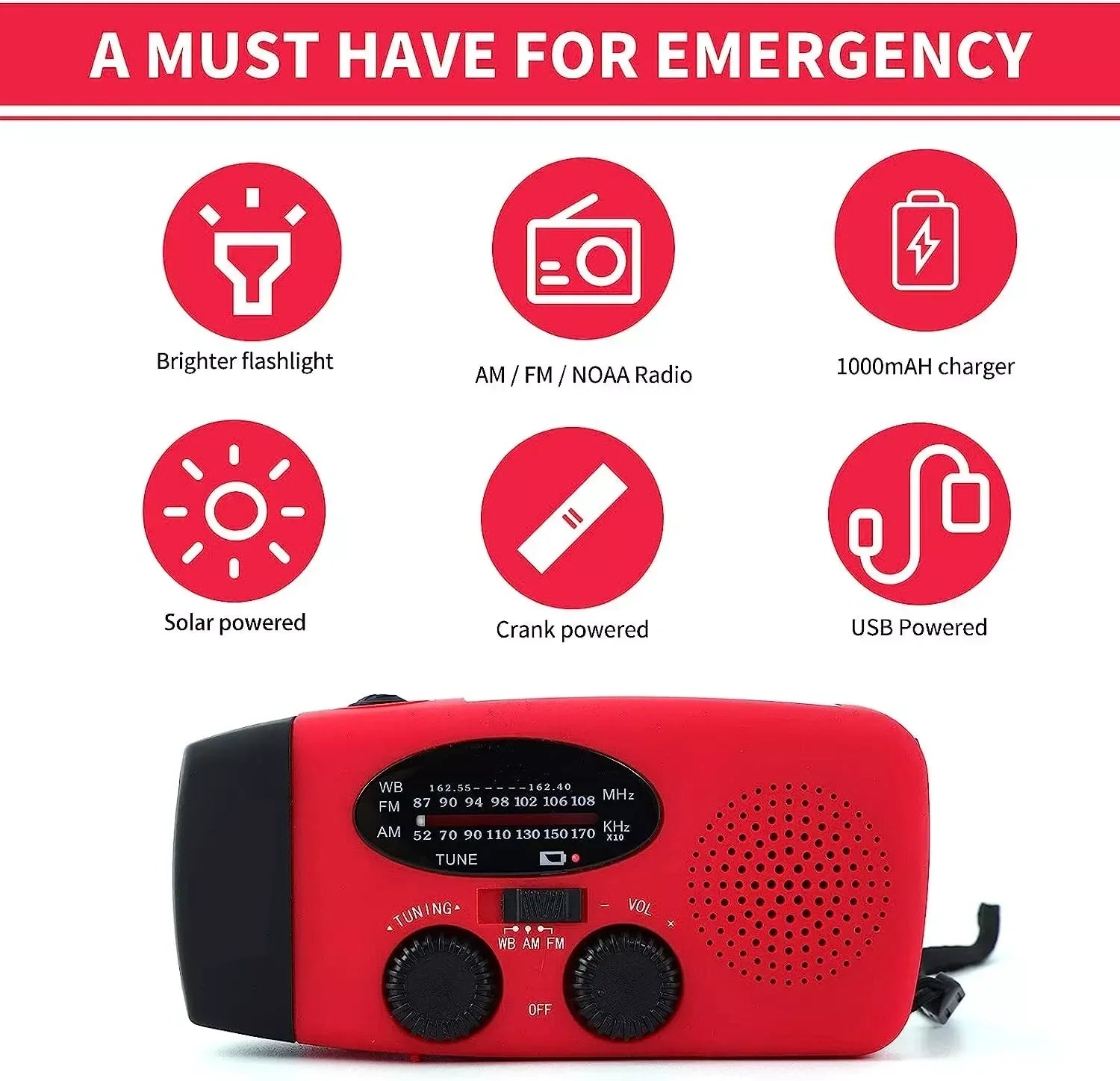 Emergency Radio Crank Solar Hand Weather Power Bank Charger Light - THE MILE MAKER DRIVER SHOP