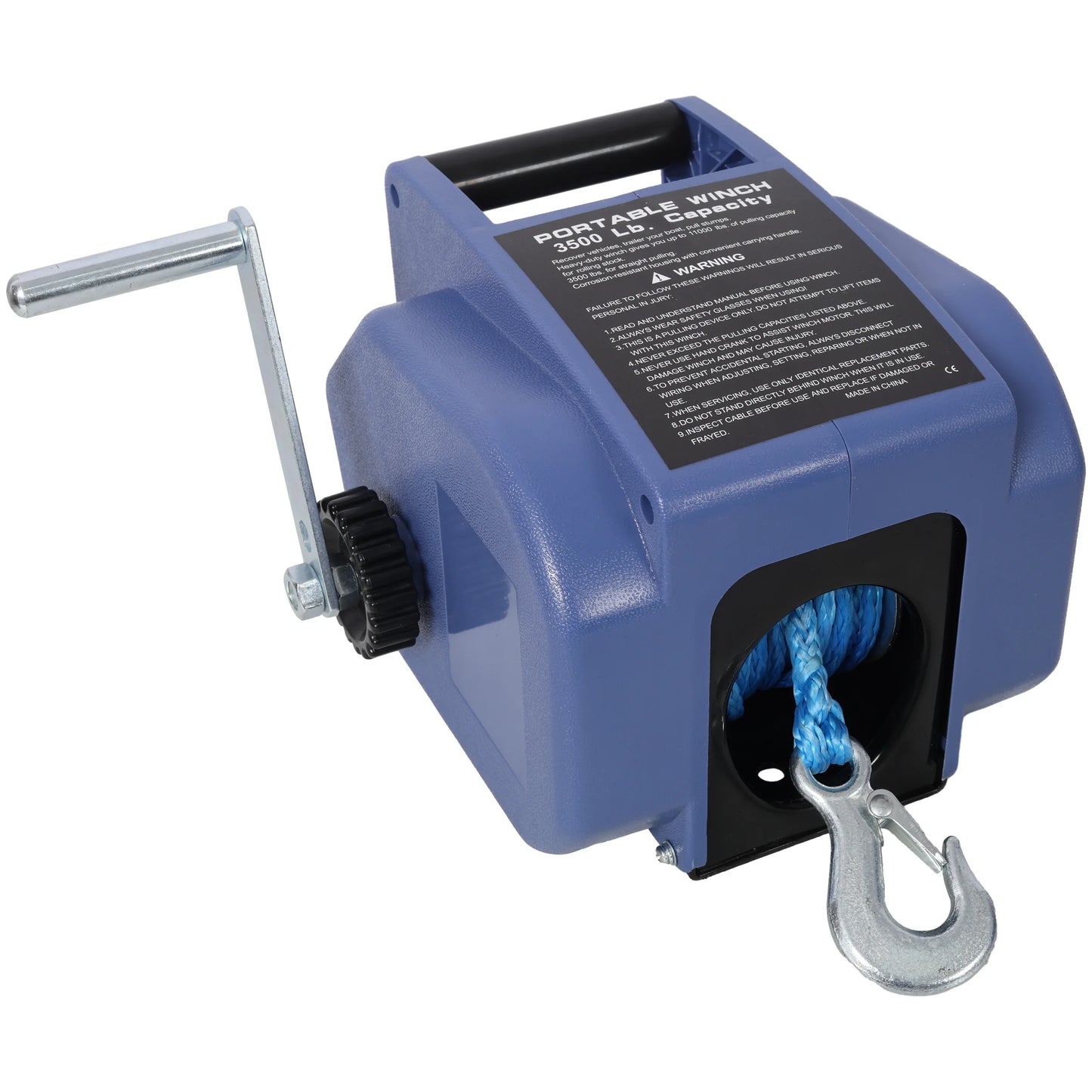 12v 3500lbs Trailer Winch,Reversible Electric Winch, For Boats Up To 5000 Lbs.,with Synthetic Rope,with Extra Pulley Hook,power In And Power Out,with Manual Function.blue Plastic Casing - THE MILE MAKER DRIVER SHOP