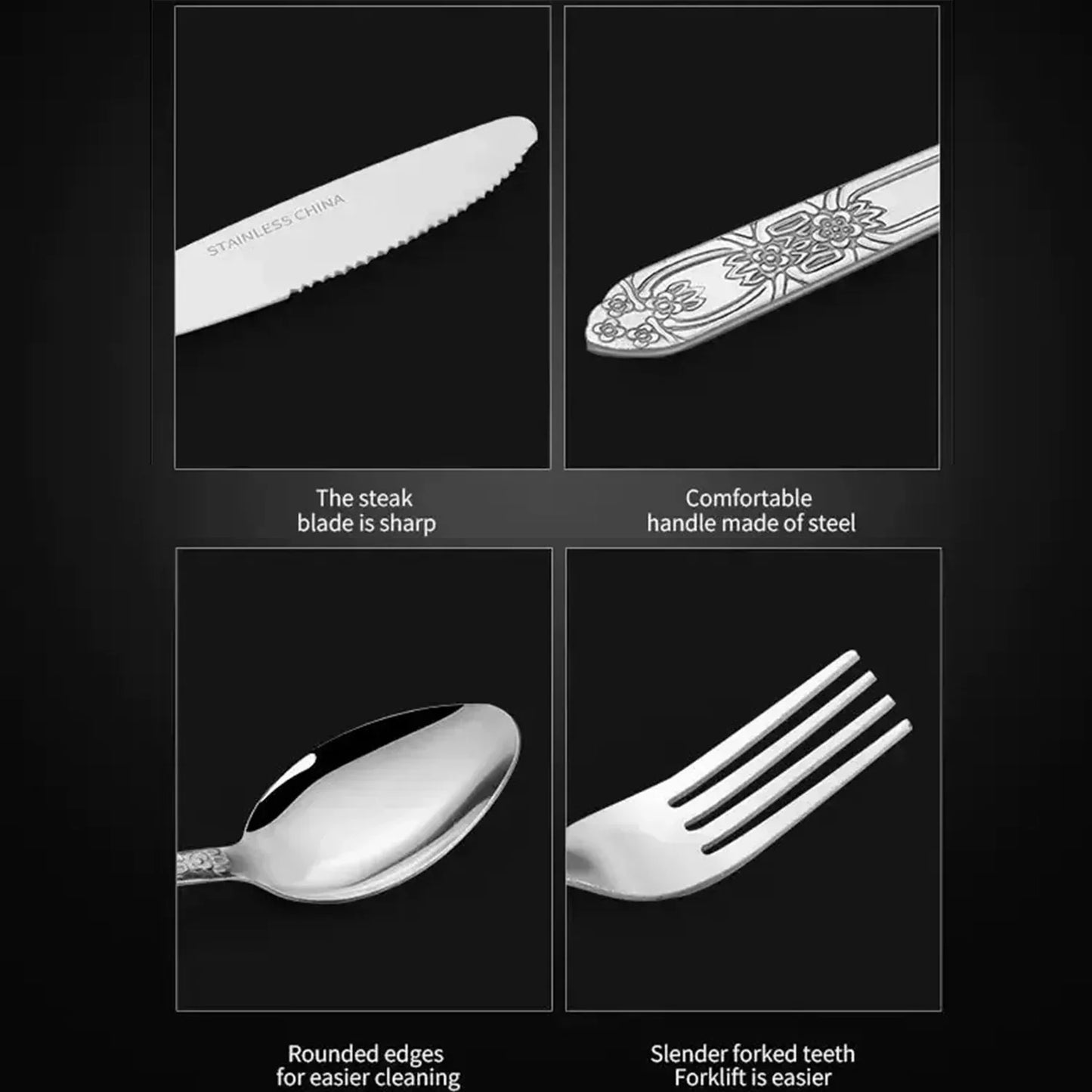 Deluxe Premium Cutlery Flatware Set For The Home - Stainless Steel Cutlery Service With 1 Dinner Fork, 1 Dinner Knife, 1 Dinner Spoon And 1 Tea Spoon - Durable, Elegant And Rust-resista - THE MILE MAKER DRIVER SHOP