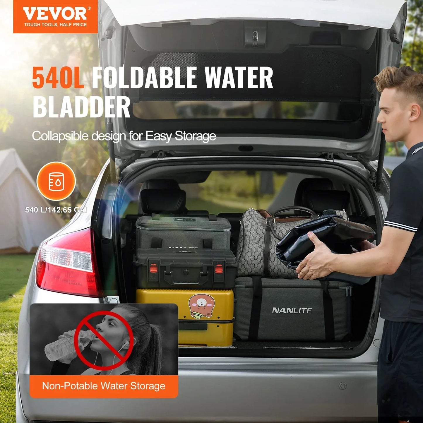 VEVOR Portable Water Storage Bladder 142.7 Gal PVC Collapsible Water Tank Black - THE MILE MAKER DRIVER SHOP