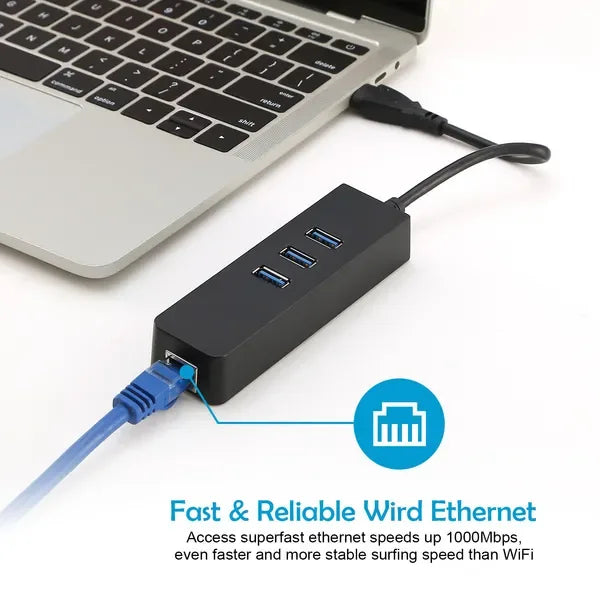 3 Ports USB 3.0 Hub Gigabit Ethernet Adapter 10/100/1000 Mbps Converter LAN RJ45 Wired USB Network Adapter - THE MILE MAKER DRIVER SHOP