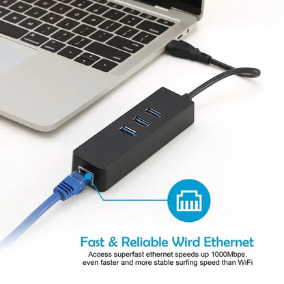 3 Ports USB 3.0 Hub Gigabit Ethernet Adapter 10/100/1000 Mbps Converter LAN RJ45 Wired USB Network Adapter - THE MILE MAKER DRIVER SHOP