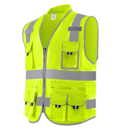 Safety Vest Reflective Yellow Work Vest With 10 Pockets For Men & Women - THE MILE MAKER DRIVER SHOP