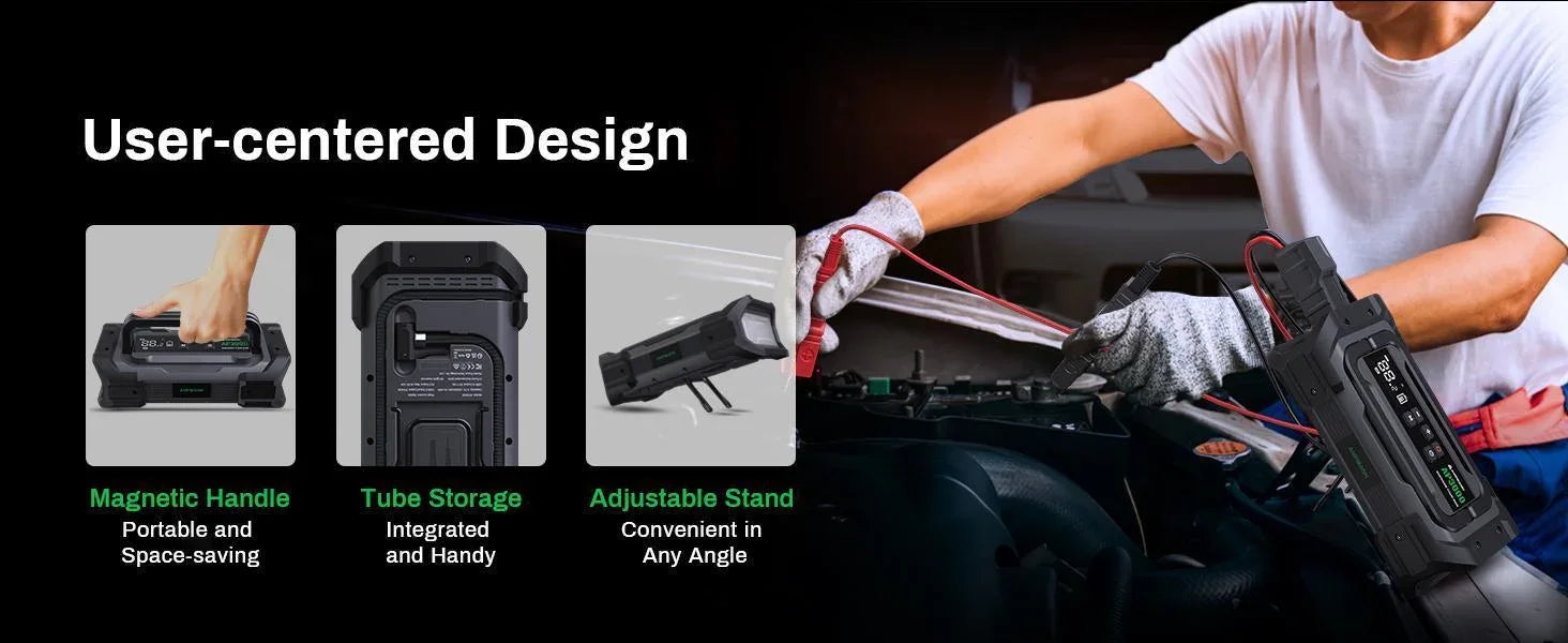 3000A Portable Car Emergency Starter Power Supply With Inflator Function 150PSI Digital Tire Inflator 12V Car Battery Charger With LED Lighting LCD Display - THE MILE MAKER DRIVER SHOP