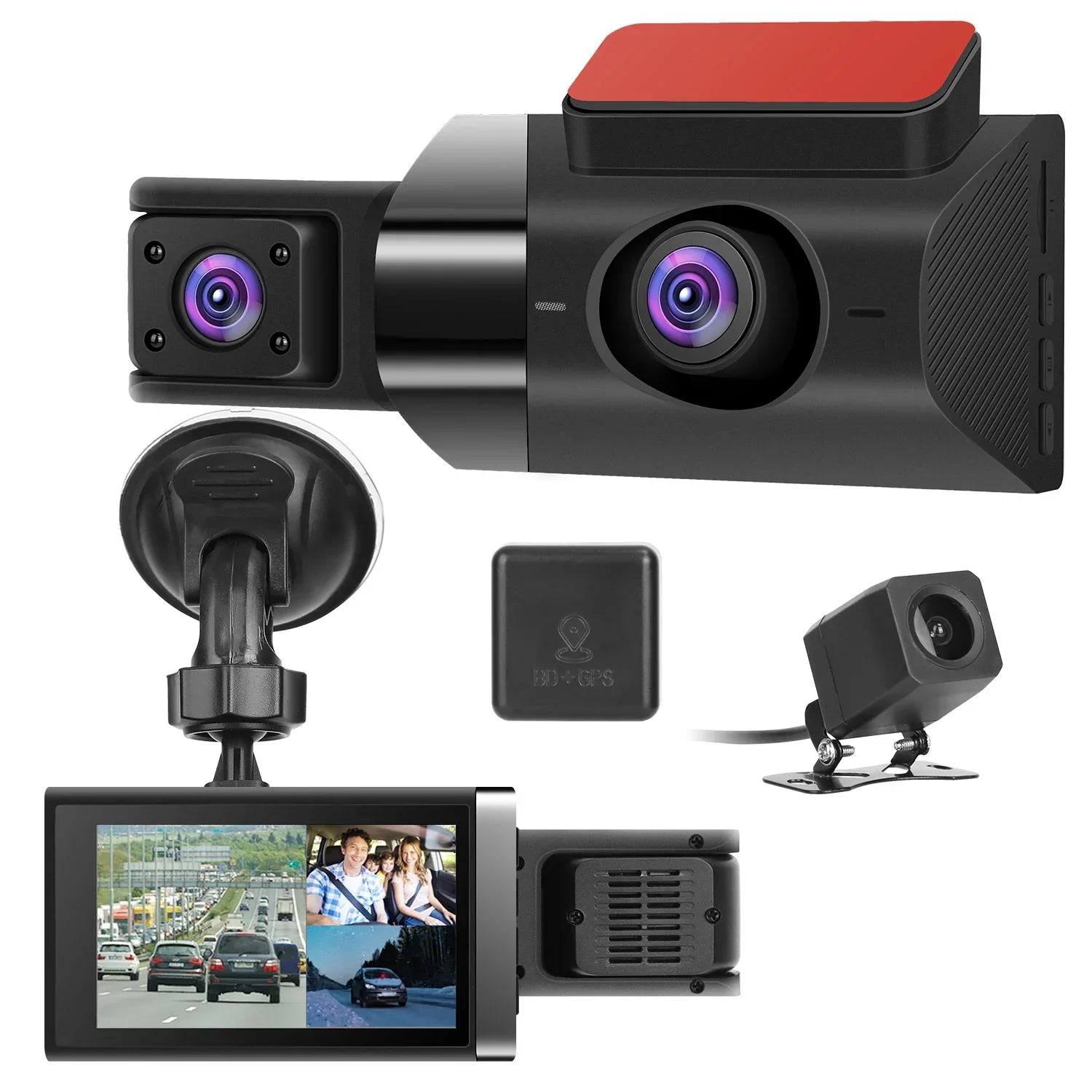 2K Car DVR 3 Channel Dash Cam Camcorder Camera Recorder With 140 Degree Angle GPS WiFi Night Vision G-sensor Loop Recording Parking Monitor - THE MILE MAKER DRIVER SHOP