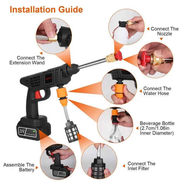 Cordless Pressure Washer Portable Electric Power Washer High Pressure Water Sprayer 363PSI Car Washer Cleaner With 12000mAh 21V Rechargeable Battery And Charger 2 Nozzles - THE MILE MAKER DRIVER SHOP