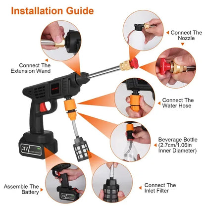 Cordless Pressure Washer Portable Electric Power Washer High Pressure Water Sprayer 363PSI Car Washer Cleaner With 12000mAh 21V Rechargeable Battery And Charger 2 Nozzles - THE MILE MAKER DRIVER SHOP