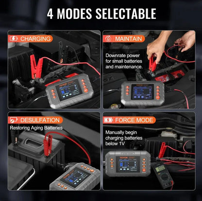 VEVOR Smart Battery Charger, 20-Amp, Lithium LiFePO4 Lead-Acid AGM Gel SLA Car Battery Charger With LCD Display, Trickle Charger Maintainer Desulfator For Boat Motorcycle Lawn Mower Deep Cycle - THE MILE MAKER DRIVER SHOP