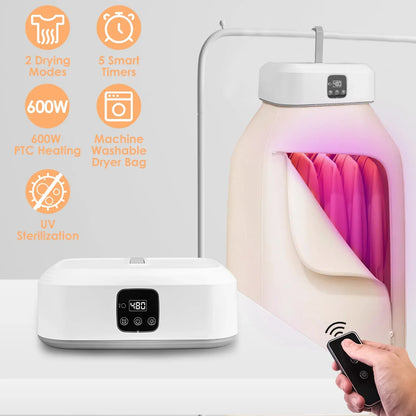 1Pc Portable Clothes Dryer Mini Dryer Foldable Dryer Machine With Timer UV Sterilization 2 Drying Modes Remote Control For Apartment Dorm RV Travel Home - THE MILE MAKER DRIVER SHOP