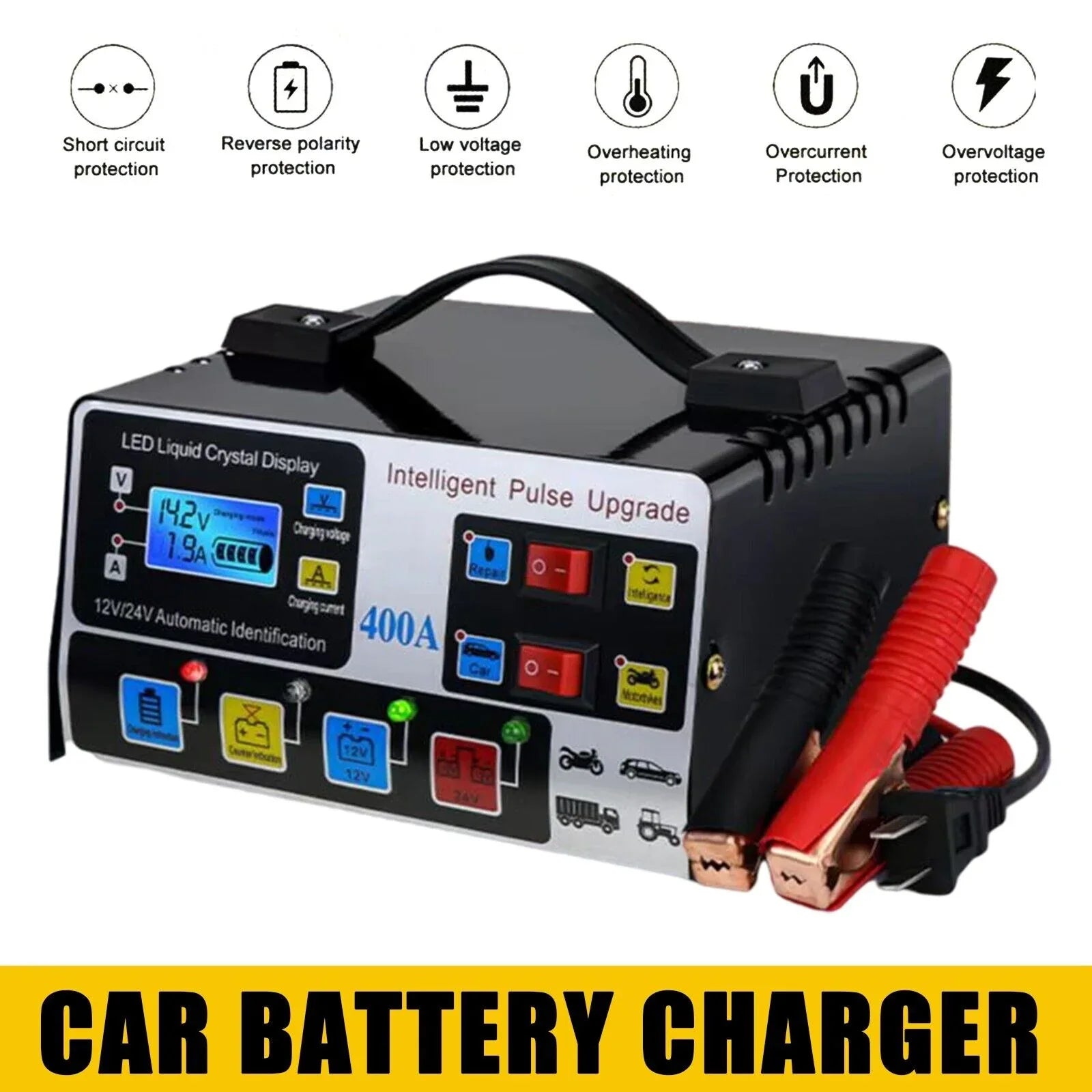 400W Heavy Duty Smart Car Battery Charger Automatic Pulse Repair Trickle UK - THE MILE MAKER DRIVER SHOP