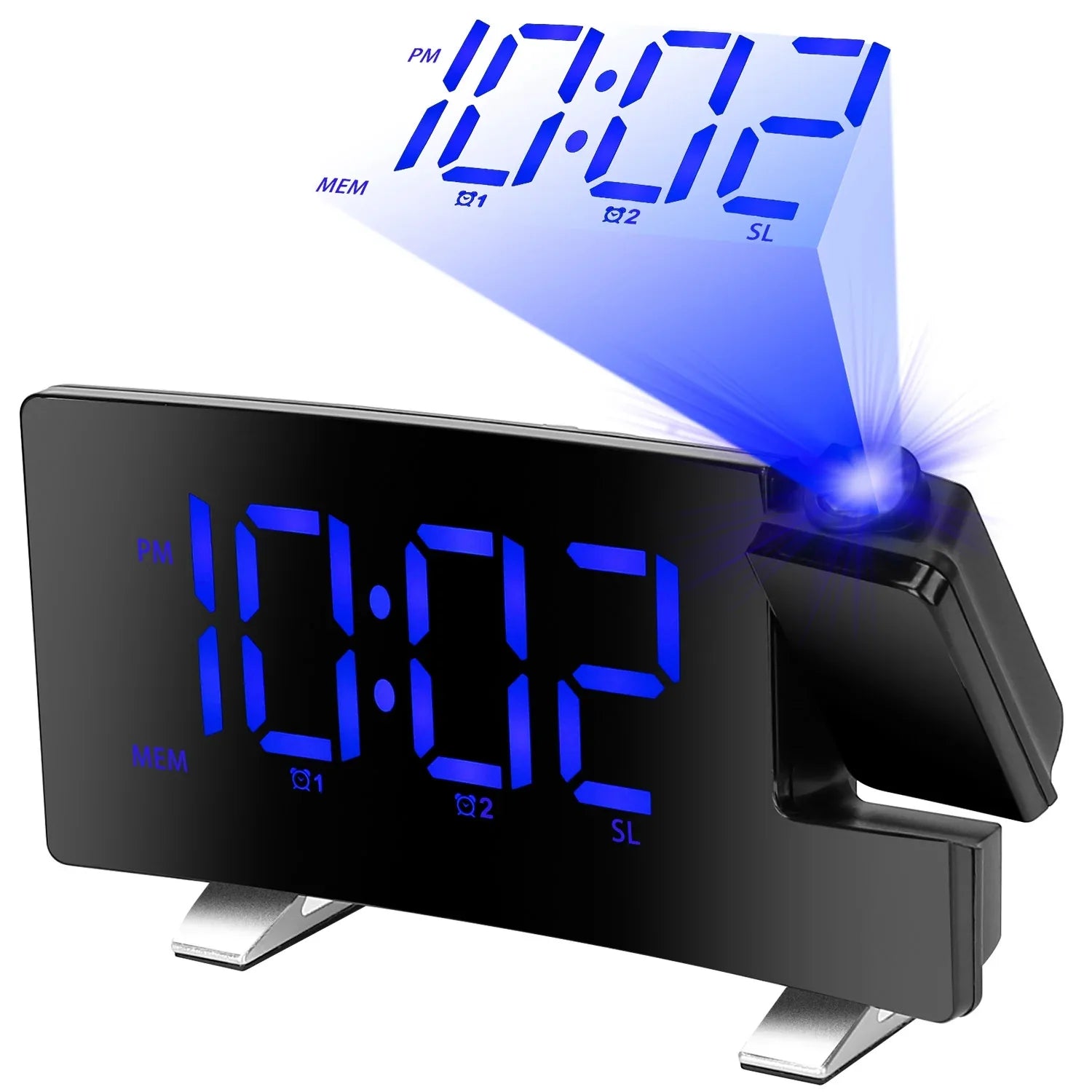 1Pc Projection Alarm Clock With Radio Function Curved Screen LED Digital Alarm Clock With Dual Alarms 4 Dimmer 12-24 Hour USB Charging Port 180Degree Rotatable Projection - THE MILE MAKER DRIVER SHOP