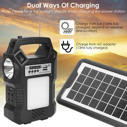 Portable Solar Power Station Rechargeable Backup Power Bank W/Flashlight 3 Lighting Bulbs For Camping Outage Garden Lamp - THE MILE MAKER DRIVER SHOP
