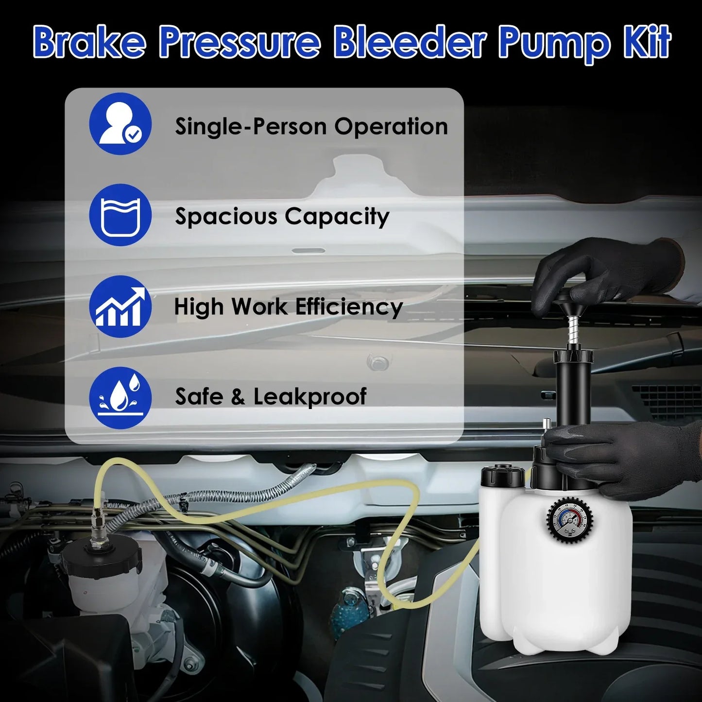 1 Set 3L Manual Brake Bleeder Kit One Person Brake Bleed Vacuum Pump Automotive Brake Fluid Bleeding Kit With 1L Waste Oil Bottle 4 Master Cylinder Adapters Gloves Funnel Fit For Most Vehicles - THE MILE MAKER DRIVER SHOP