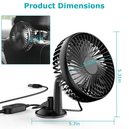 1Pc Car Cooling Fan Portable Rotatable USB Vehicle Fan Backseat Clip Fan Dashboard Window Suction Fan For SUV RV Pickup With 3 Speeds - THE MILE MAKER DRIVER SHOP