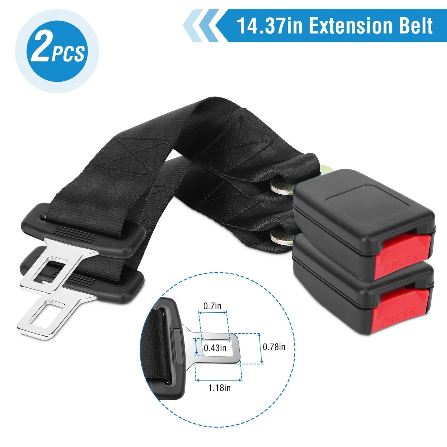 2Pcs Car Seat Belt Extender 14.37in Buckle Tongue Webbing Extension Safety Belt Auto Belt Clip Lengthening - THE MILE MAKER DRIVER SHOP