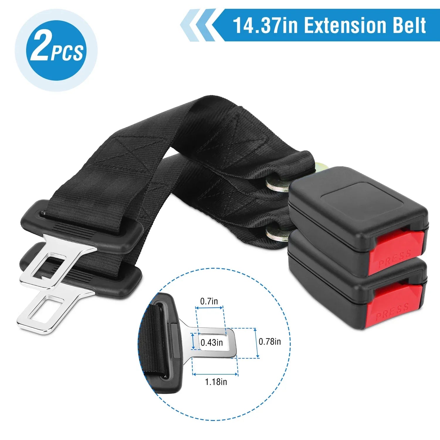 2Pcs Car Seat Belt Extender 14.37in Buckle Tongue Webbing Extension Safety Belt Auto Belt Clip Lengthening - THE MILE MAKER DRIVER SHOP