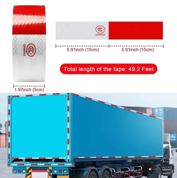 Reflective Trailer Safety Tape Conspicuity Tape Warning Sign Car Truck Red White - THE MILE MAKER DRIVER SHOP