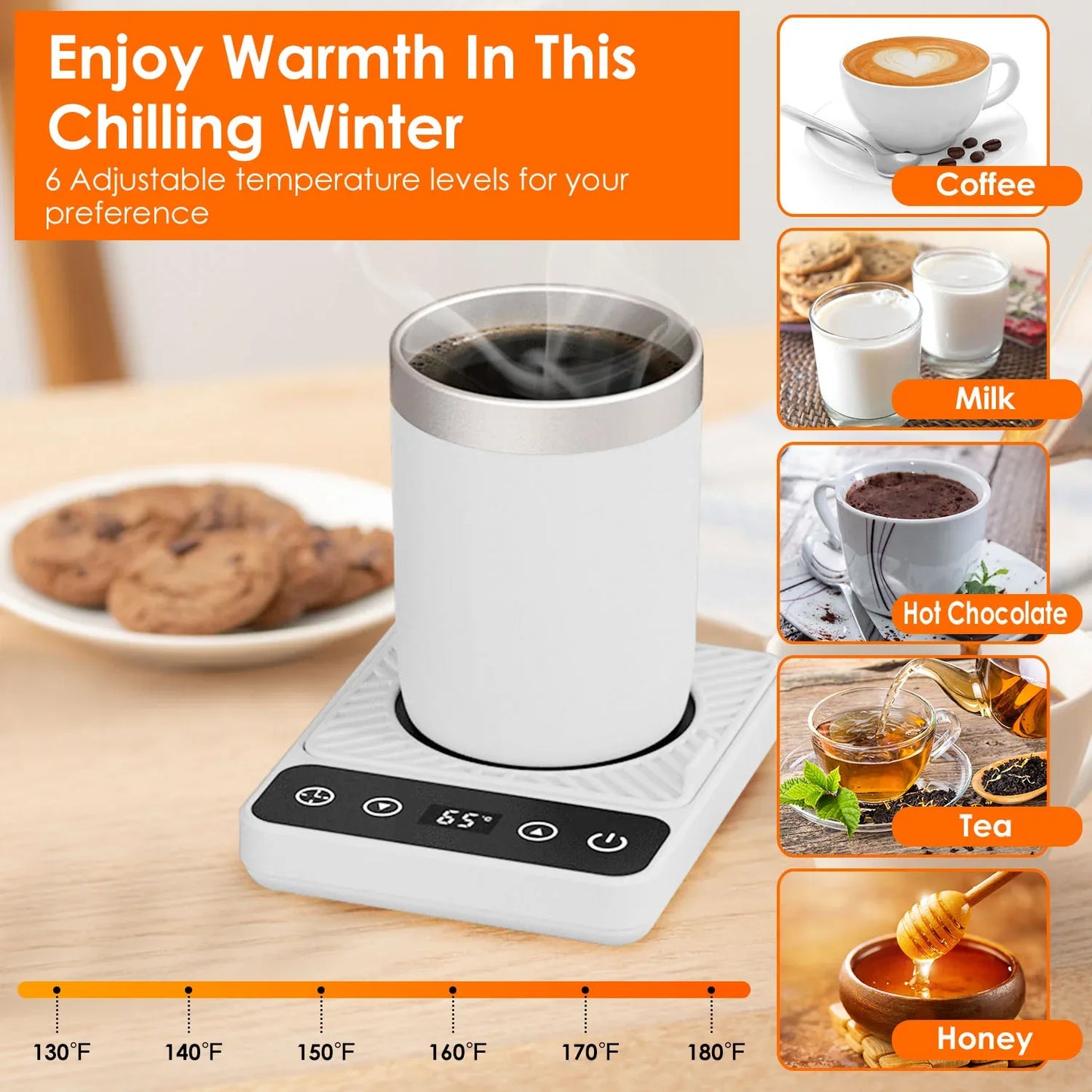 3 Colors Options -- 1Pc Desktop Electric Mug Warmer Auto Shut Off Timer Setting 6 Temperature Levels Cup Warmer For Milk Tea Cup Heating Plate - THE MILE MAKER DRIVER SHOP