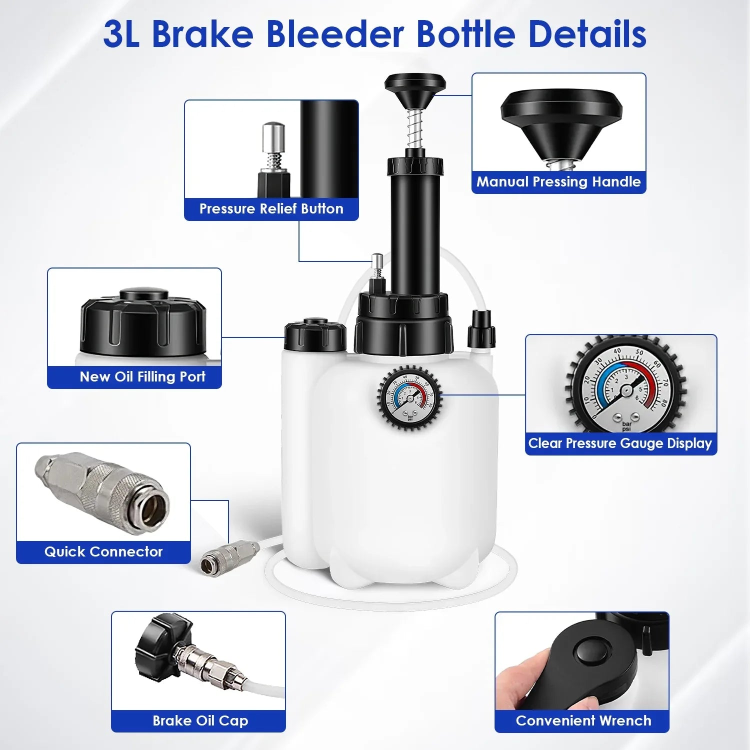 1 Set 3L Manual Brake Bleeder Kit One Person Brake Bleed Vacuum Pump Automotive Brake Fluid Bleeding Kit With 1L Waste Oil Bottle 4 Master Cylinder Adapters Gloves Funnel Fit For Most Vehicles - THE MILE MAKER DRIVER SHOP