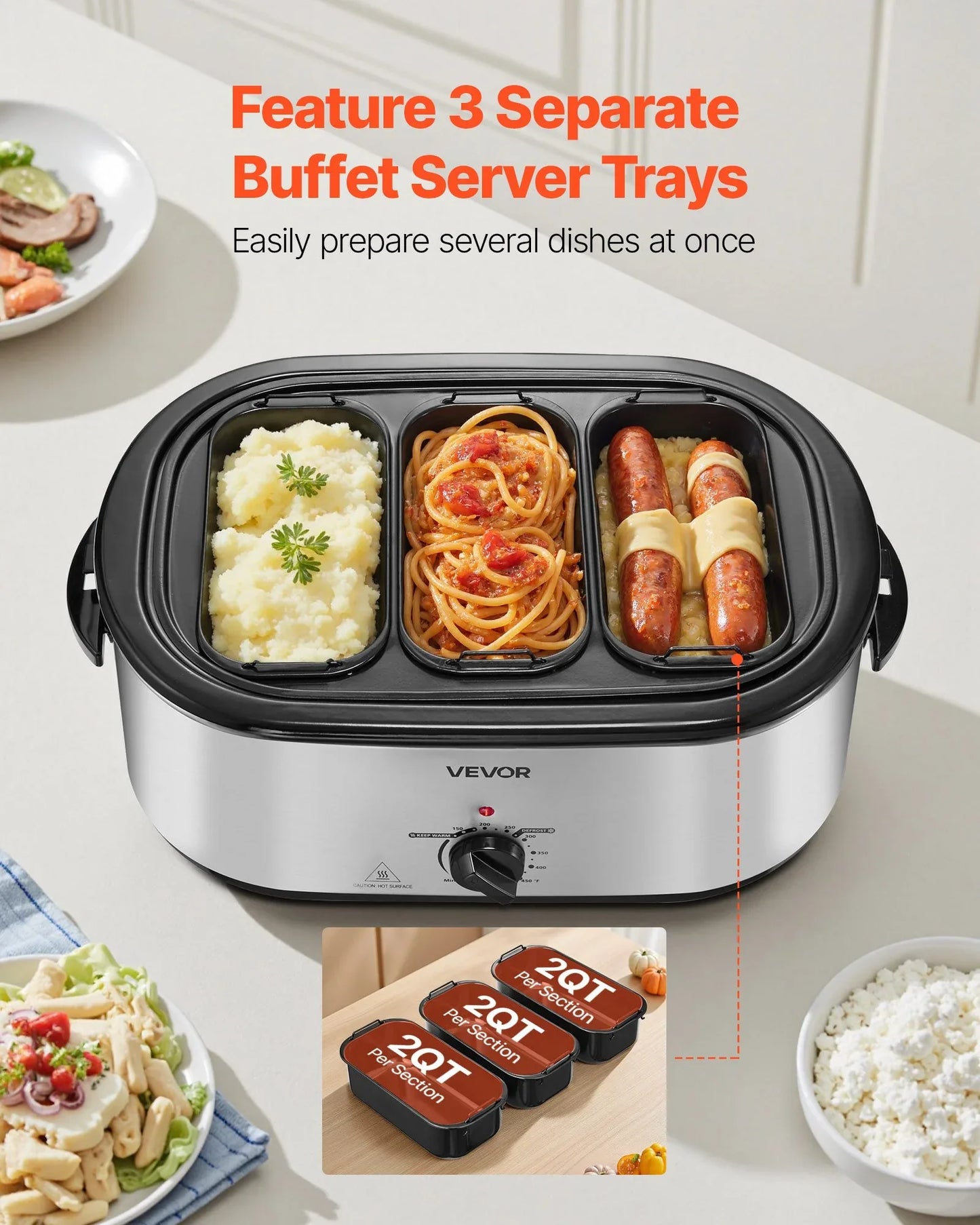 Electric Roaster Oven 24QT Electric Roasting Pan With 3 Bin Buffet Server - THE MILE MAKER DRIVER SHOP