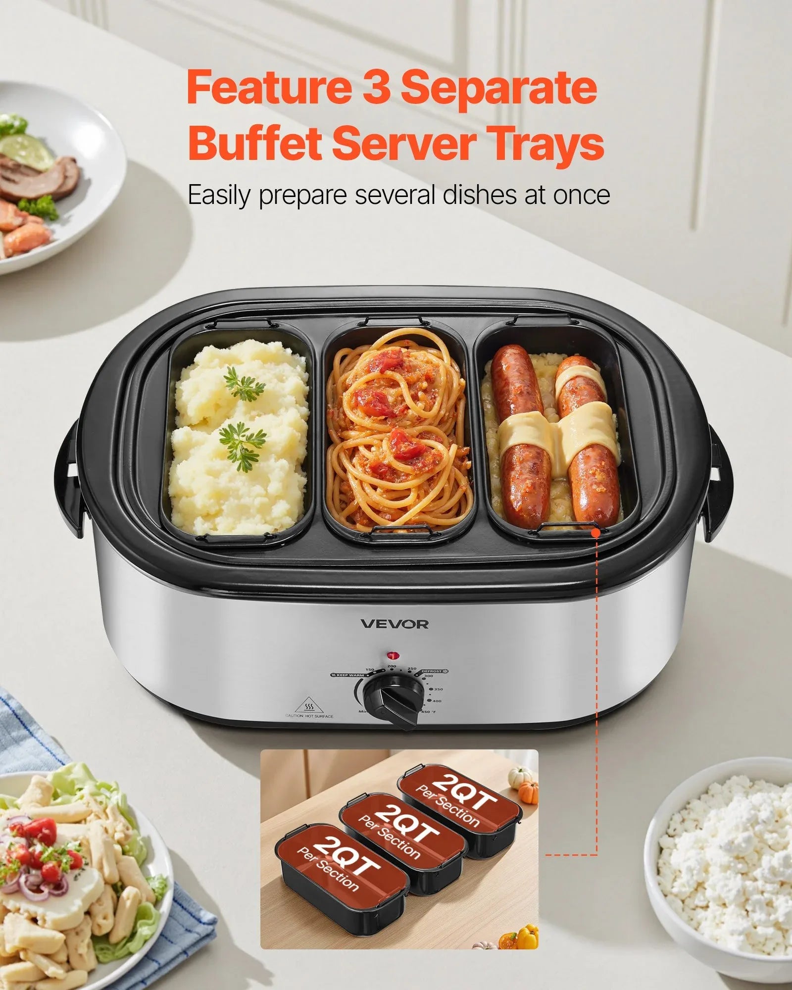 Electric Roaster Oven 24QT Electric Roasting Pan With 3 Bin Buffet Server - THE MILE MAKER DRIVER SHOP