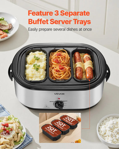 Electric Roaster Oven 24QT Electric Roasting Pan With 3 Bin Buffet Server - THE MILE MAKER DRIVER SHOP