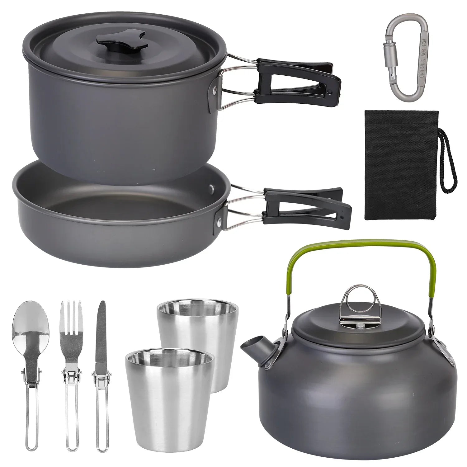 12Pcs Camping Cookware Set Aluminum Pot Pan Kettle Cup Fork Spoon Knife With Storage Bags For Hiking Picnic Outdoor - THE MILE MAKER DRIVER SHOP