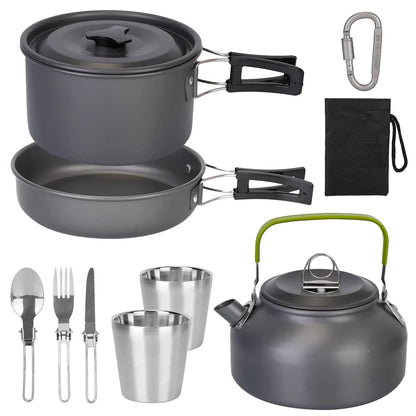 12Pcs Camping Cookware Set Aluminum Pot Pan Kettle Cup Fork Spoon Knife With Storage Bags For Hiking Picnic Outdoor - THE MILE MAKER DRIVER SHOP