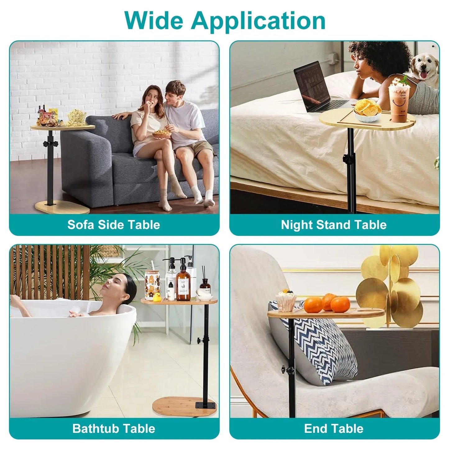 1Pc C-Shaped Bathtub Tray Table With Adjustable Height 360Degree Rotatable Desktop Freestanding Bath Caddy Against Wall Couch Bed Sofa Side Table - THE MILE MAKER DRIVER SHOP