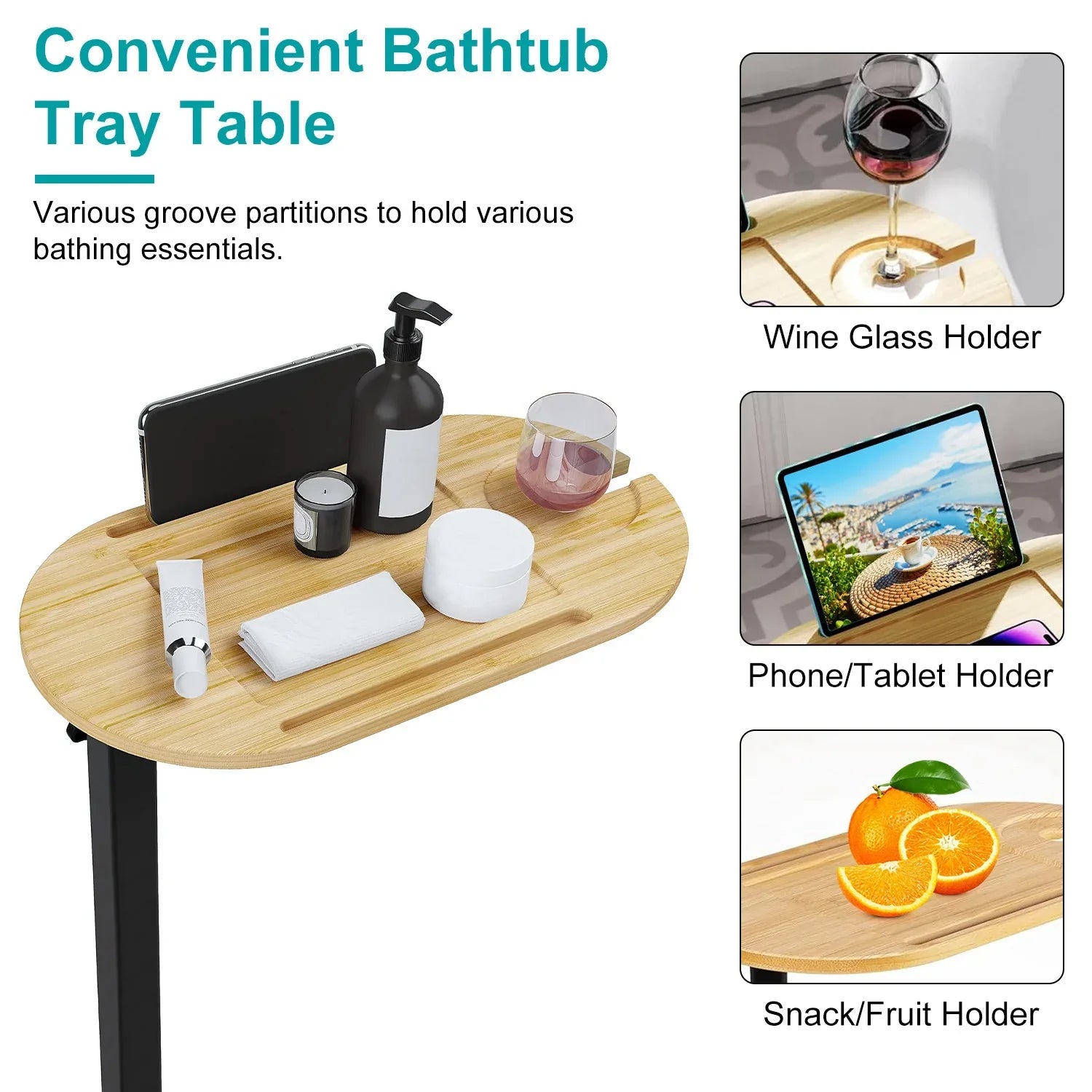 1Pc C-Shaped Bathtub Tray Table With Adjustable Height 360Degree Rotatable Desktop Freestanding Bath Caddy Against Wall Couch Bed Sofa Side Table - THE MILE MAKER DRIVER SHOP