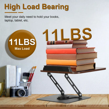 1Pc Book Stand For Reading Foldable Wood Book Holder Reading Rack Paper Stand With Adjustable Height 360 Degree Rotatable Base Dual Paper Clips For Book Sheet Music Laptop Drawing Tablet - THE MILE MAKER DRIVER SHOP