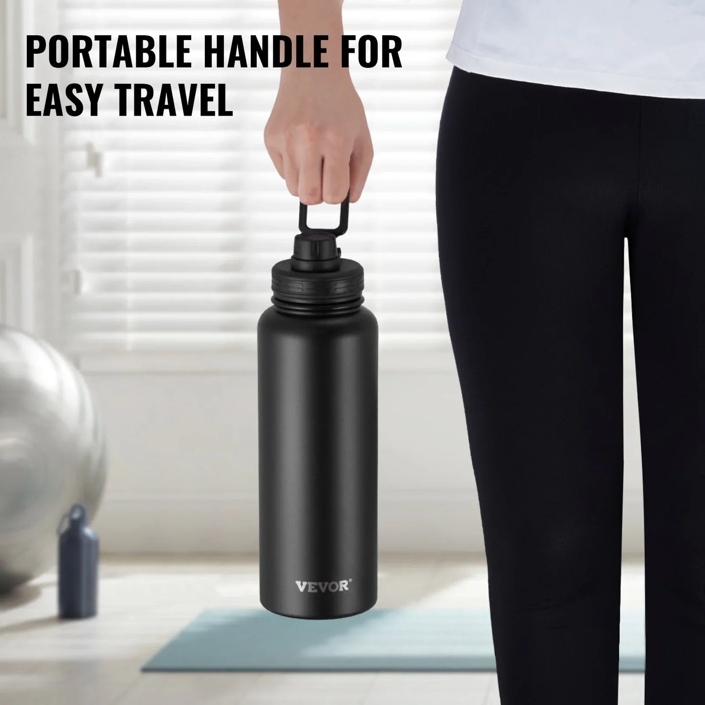40 Oz Insulated Water Bottle Stainless Steel With Wide Mouth Lid Black - THE MILE MAKER DRIVER SHOP