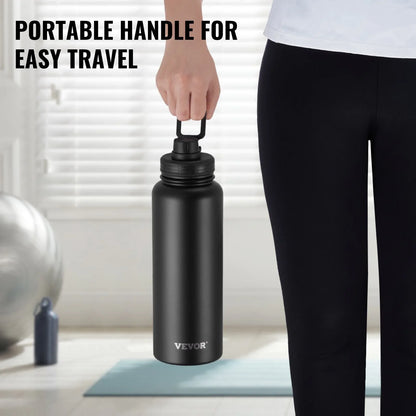 40 Oz Insulated Water Bottle Stainless Steel With Wide Mouth Lid Black - THE MILE MAKER DRIVER SHOP