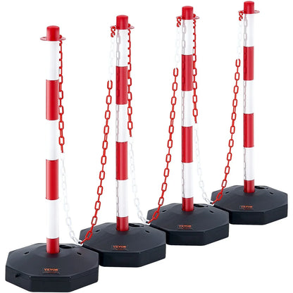 VEVOR Adjustable Traffic Delineator Post Cones, 4 Pack, Traffic Safety Delineator Barrier With Fillable Base 8FT Chain, For Traffic Control Warning Parking Lot Construction Caution Roads, Red & White - THE MILE MAKER DRIVER SHOP