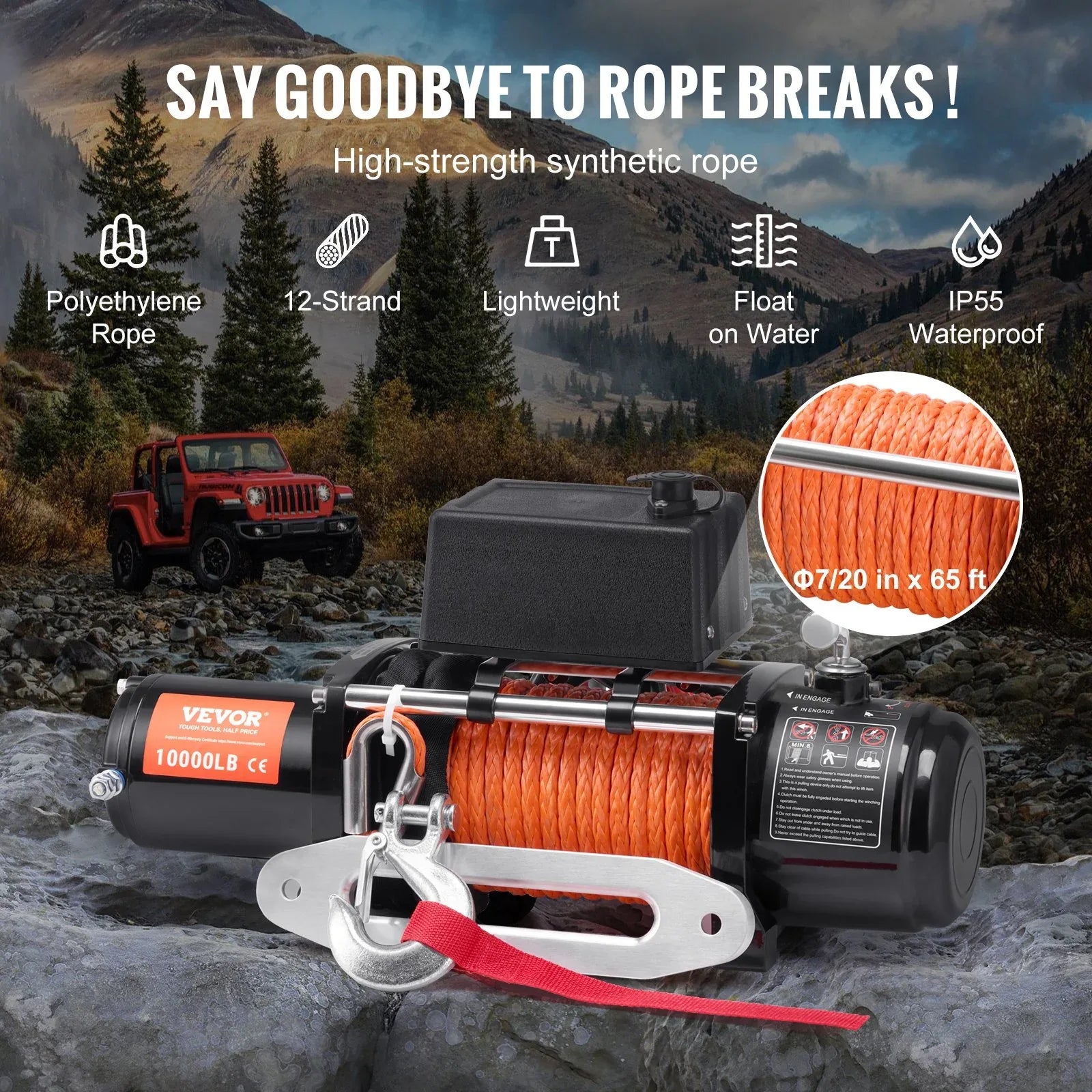 Electric Winch Truck 10,000 Lb Synthetic Rope Waterproof Remote Control - THE MILE MAKER DRIVER SHOP