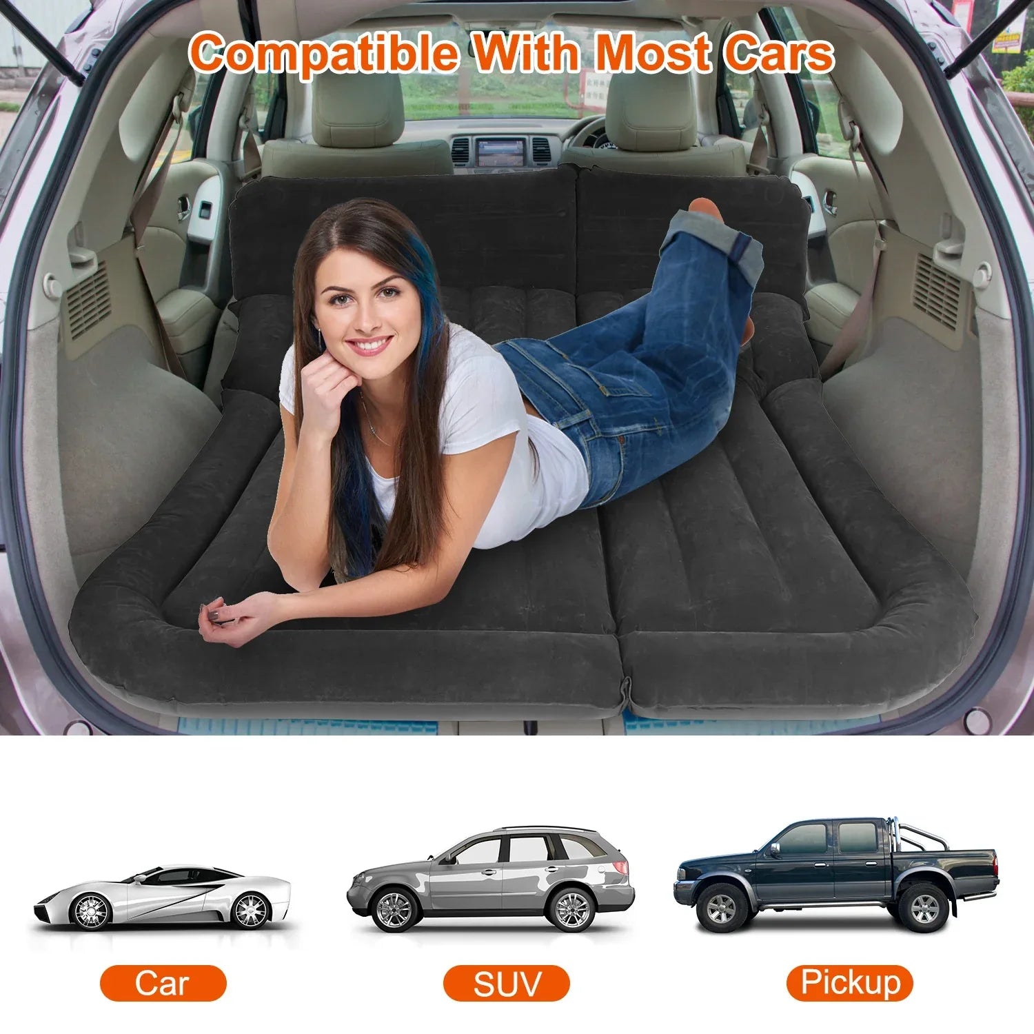 1Set Inflatable SUV Air Mattress Thickened Camping Bed Cushion With Pillow Storage Bag PVC Flocked Car Bed For Home Car Travel Camping - THE MILE MAKER DRIVER SHOP