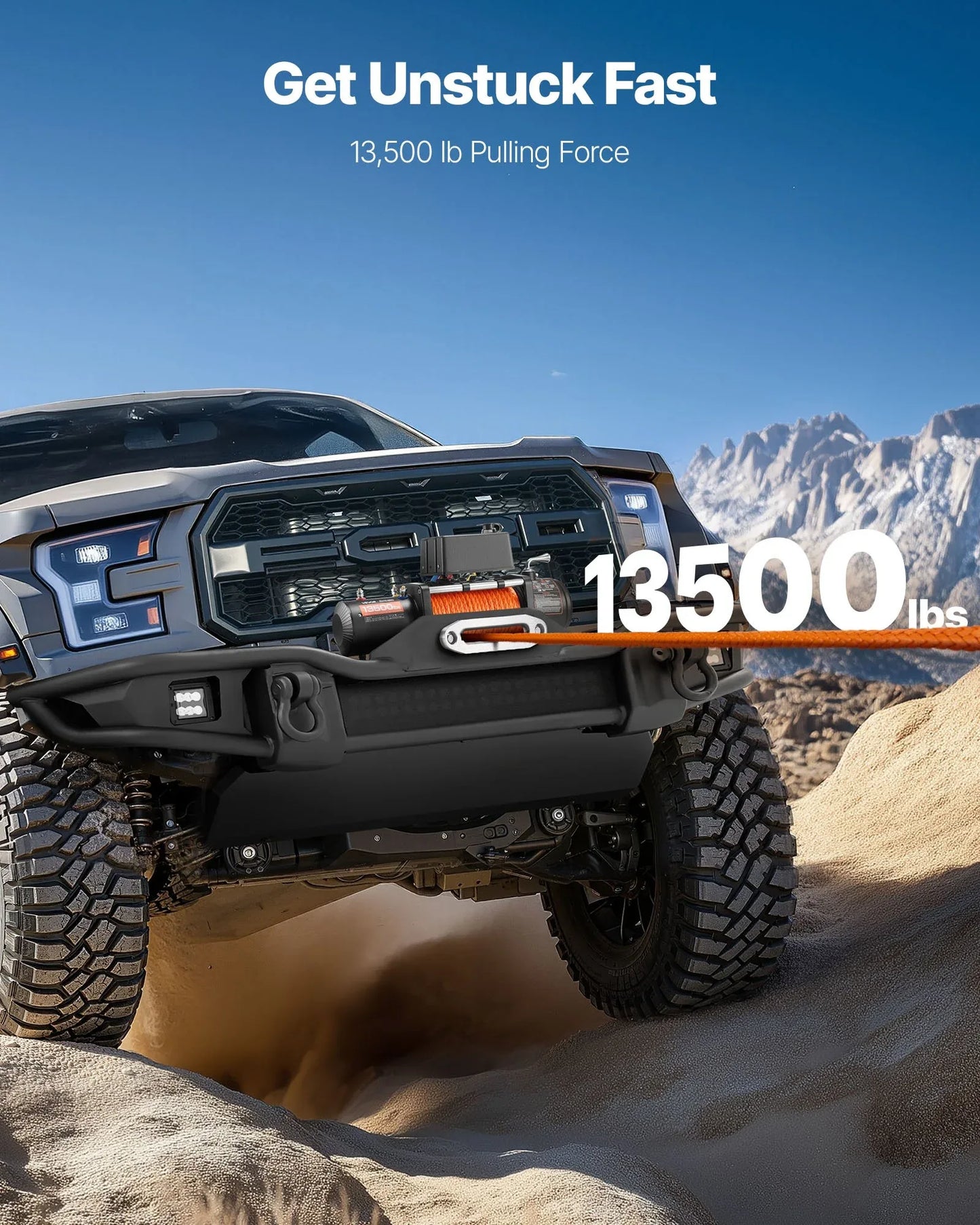 Electric Winch Truck 13,500 Lb Synthetic Rope Waterproof Remote Control - THE MILE MAKER DRIVER SHOP