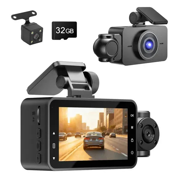 WiFi FHD 1080P 3 Channel Car Dash Cam Front Rear Inside With 32G MMC Card Motion Detection Loop Recording Infrared Night Vision Surveillance Car Camera With App Control - THE MILE MAKER DRIVER SHOP