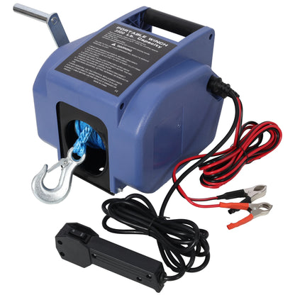 12v 3500lbs Trailer Winch,Reversible Electric Winch, For Boats Up To 5000 Lbs.,with Synthetic Rope,with Extra Pulley Hook,power In And Power Out,with Manual Function.blue Plastic Casing - THE MILE MAKER DRIVER SHOP