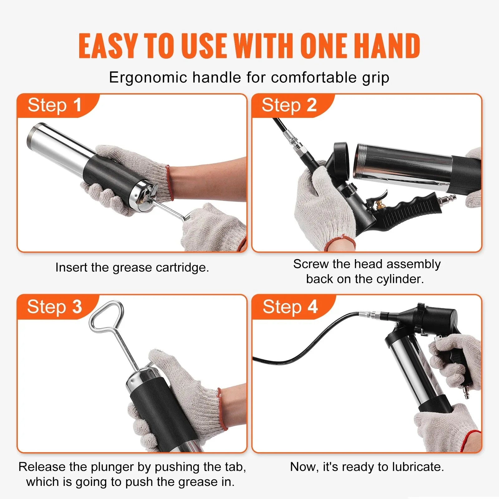 Capacity Heavy Duty Pneumatic Grease Gun, With 18.5 Inch Flexible Hose, 1 Black Flat Coupler Pointed Coupler Bent Metal Pipe Locking Clamp Coupler - THE MILE MAKER DRIVER SHOP