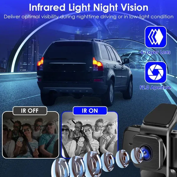 1080P FUD 3 Channel WiFi Dash Cam 170° Wide Angle Triple Car Camera With IR Night G-Sensor Motion Detection Loop Recording App Control Support 128G Max - THE MILE MAKER DRIVER SHOP