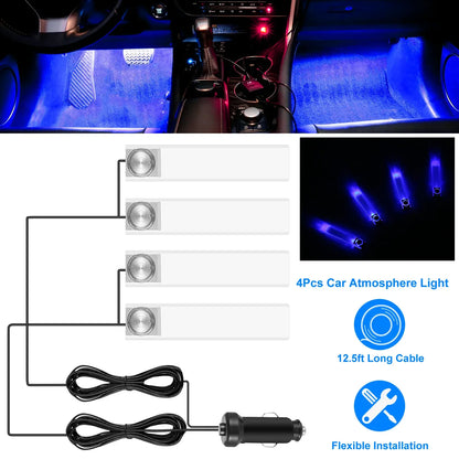 4Pcs Car Interior LED Atmosphere Light Car Charge Decorative Lamp DC 12V Blue Light - THE MILE MAKER DRIVER SHOP